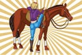 Saddle Up: A Vector Illustration of a Young Girl\'s Horse Riding Lesson