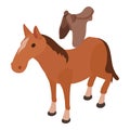 Saddled horse icon, isometric style