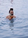 A sadhu bathing in river kshipra, simhasth maha kumbh mela 2016, Ujjain India