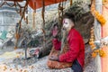 Sadhu posing for devotees during the traditional Hindu festival Maha Shivaratri in Pashupatinath temple, Kathmandu, Nepal