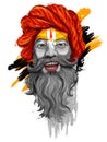 Sadhu saint of India for grand festival and Hindi text Kumbh Mela