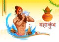Sadhu saint of India for grand festival and Hindi text Kumbh Mela