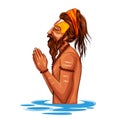 Sadhu saint of India for grand festival and Hindi text Kumbh Mela