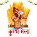 Sadhu saint of India for grand festival and Hindi text Kumbh Mela