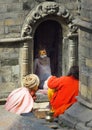 Sadhus, holy men, at Pashupatinath Temple, Kathmandu, Nepal