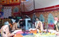 Sadhus in religious company (satsang) at simhasth great kumbh mela 2016, Ujjain India Royalty Free Stock Photo