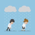 Sadness Businessman Walking Under Cloud and Rain Royalty Free Stock Photo