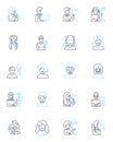 Sadness expressions linear icons set. anguish, despair, sorrow, grief, melancholy, heartache, misery line vector and