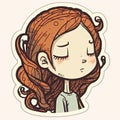 sadness girl, teenager sticker humanized characters funny vector artistic and delicate minimalist hand drawn doodle.