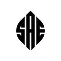 SAE circle letter logo design with circle and ellipse shape. SAE ellipse letters with typographic style. The three initials form a