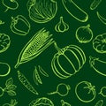 Saemless pattern hand drawn vegetables collection, isolated elements.