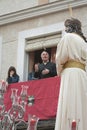 `Saetero' singing to brotherhood El Rescate during procession Holy Thursday, Linares, Andalusia