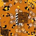 Safari Africa design of leopard and tiger, zebra. Vector. Modern animal skin prints and flower hand drawn seamless pattern Royalty Free Stock Photo