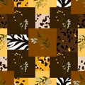 Safari Africa design of leopard and tiger, zebra. Vector. Modern animal skin prints and flower hand drawn seamless pattern Royalty Free Stock Photo