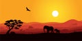 Safari Africa sunset with wild animal silhouette