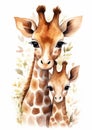 Safari animals giraffe illustration portrait wildlife watercolor africa african wild mammal nature
