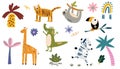 Wild jungle animals set. For printing on fabric, postcards. Vector illustration