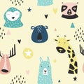 Safari baby animals seamless funny pattern Royalty Free Stock Photo