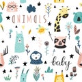 Safari baby animals seamless funny pattern