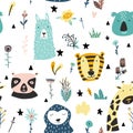 Safari baby animals seamless funny pattern Royalty Free Stock Photo