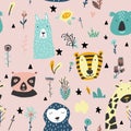 Safari baby animals seamless funny pattern Royalty Free Stock Photo