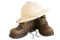 Safari boots and hat isolated Royalty Free Stock Photo