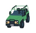 Safari car for travel, adventure. Off-road wheeled vehicle. Open offroad truck, tourists SUV. Touristic auto transport