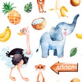 Safari collection with cute ostrich, elephant, meerkat Royalty Free Stock Photo