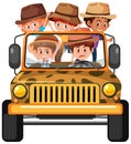 Safari concept with children in the jeep car isolated on white background Royalty Free Stock Photo