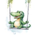 Safari Crocodile watercolor illustration, safari animals clipart