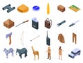 Safari equipment icons set, isometric style Royalty Free Stock Photo