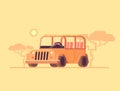 Safari jeep. Vector flat illustration off road car. Safari tourism in a car.