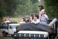 Safari. Off-road jeep with family visitors. Minneriya. Sri Lanka.