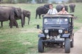 Safari. Off-road jeep with visitors. Minneriya. Sri Lanka.