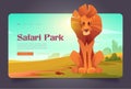 Safari park banner with cute lion in savannah Royalty Free Stock Photo
