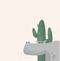 Safari rhinoceros illustration with cactus. Simple Illustration for greeting card