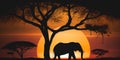 Safari sunset tree silhouette with Elephant Royalty Free Stock Photo