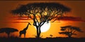 Safari sunset tree silhouette with giraffe Kenya Royalty Free Stock Photo