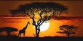 Safari sunset tree silhouette with giraffe Royalty Free Stock Photo