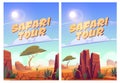 Safari tour posters with african savannah landscape