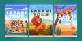 Safari tour posters with zebra, lion and cheetah