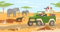 Safari travel adventure in Africa savanna wildlife landscape, people traveling on jeep Royalty Free Stock Photo