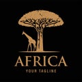 Safari Wildlife Logo design inspiration vintage silhouette African Giraffe and tree. African desert vector simple design on dark Royalty Free Stock Photo