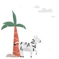 Safari zebra illustration with cactus. Simple Illustration for greeting card