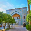 The blue tiled portal of Madraseh-ye Khan, Shiraz, Iran