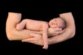 Safe baby in dad`s arms Royalty Free Stock Photo