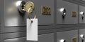 Safe bank deposit box with blank key tag, copy space. 3d illustration Royalty Free Stock Photo