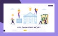 Safe Bank Deposit in Cash Landing Page. Saving Money Website Concept. Finance Economy Investment Growth Revenue