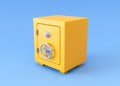 Safe box on blue background. Secure storage concept