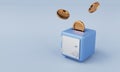 Safe box with dropping and collecting golden coins on blue background. Financial economic and money savings security concept. 3D